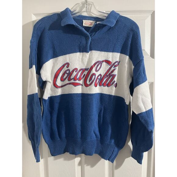 Coca Cola Other - Vintage Coca Cola 1986 Rugby Sweater Medium Blue White Long Sleeve